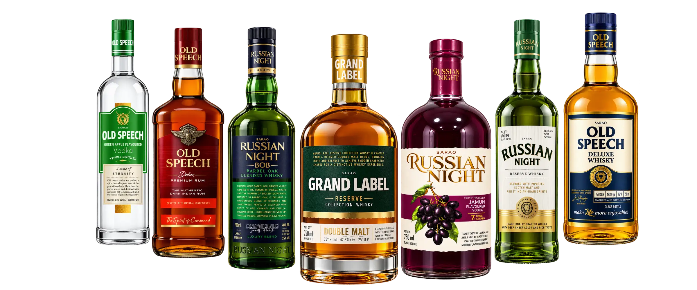 Sarao Distillery whisky, rum and vodka bottle collection