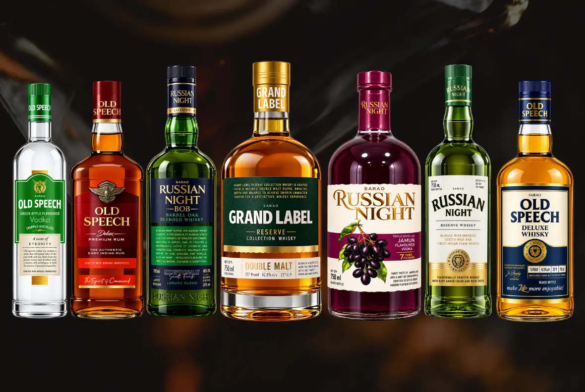 Sarao Distillery portfolio of whisky, rum and vodka products