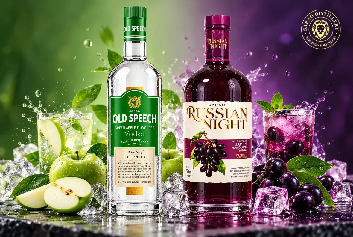 Old Speech Green Apple Vodka and Russian Night Jamun Vodka by Sarao Distillery